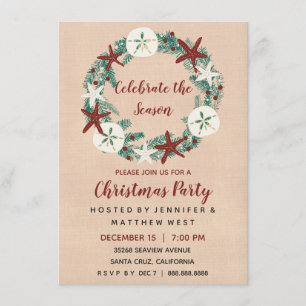 Invitation Fête de Noël de plage rustique côtière