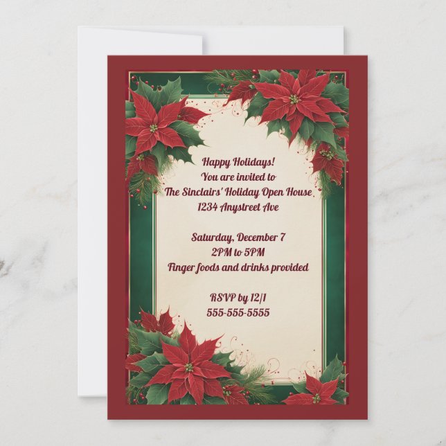 Invitation Fête de Noël de Poinsettia (Devant)