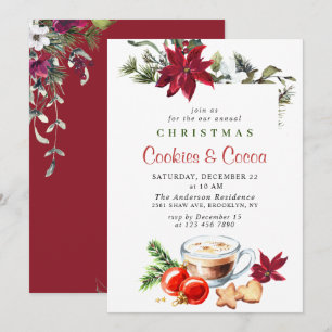 Invitation Fête de Noël de Poinsettia Cookies et cacao