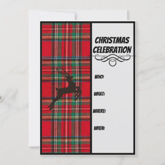 Invitation Fête de Noël de Red Plaid & Black Reindeer