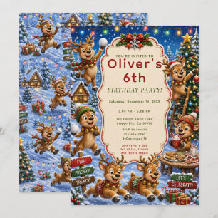 Invitation Fête de Noël de rennes mignons