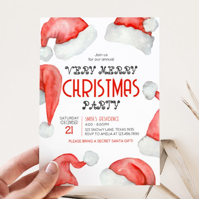 Invitation Fête de Noël de Santa Hat (Festive Santa Hat Christmas Party Invitation)