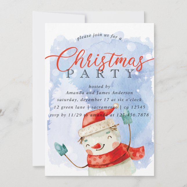 Invitation Fête de Noël de Snowman (Devant)