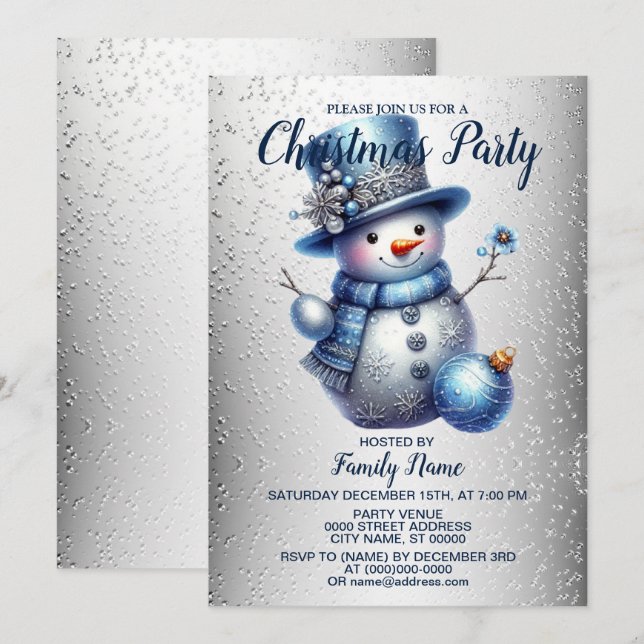 Invitation Fête de Noël de Snowman Élégants Vacances d'hiver (Devant / Derrière)