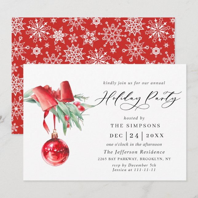 Invitation Fête de Noël de Watercolor (Devant / Derrière)