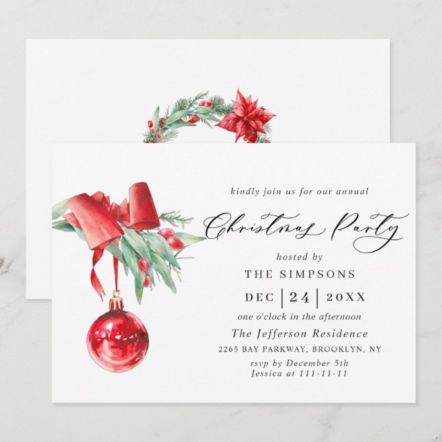 Invitation Fête de Noël de Watercolor (Devant / Derrière)