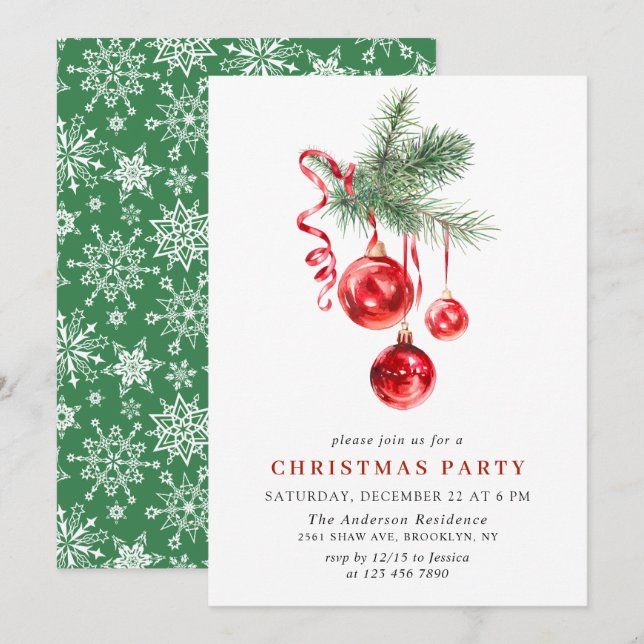 Invitation Fête de Noël de Watercolor (Devant / Derrière)