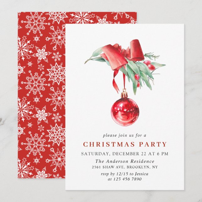 Invitation Fête de Noël de Watercolor (Devant / Derrière)