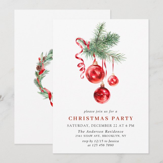 Invitation Fête de Noël de Watercolor (Devant / Derrière)