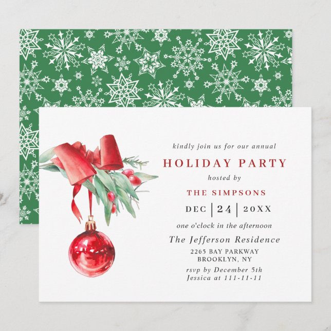 Invitation Fête de Noël de Watercolor (Devant / Derrière)