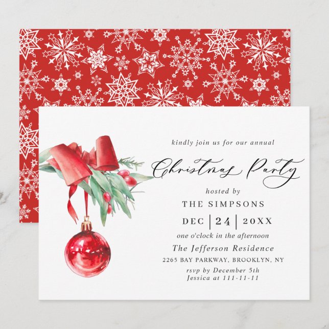 Invitation Fête de Noël de Watercolor (Devant / Derrière)