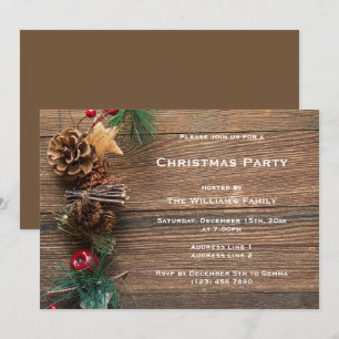 Invitation Fête de Noël décorative marron