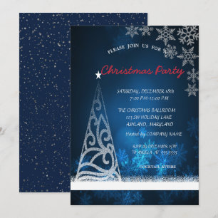 Invitation Fête de Noël d'entreprise bleue, arbre, confettis
