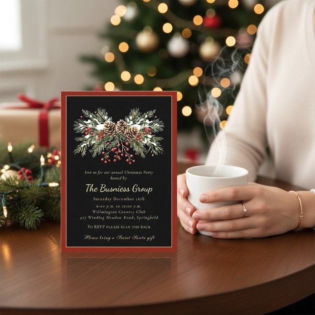 Invitation Fête de Noël d'entreprise Cône de Pin d'Hiver  (Créateur téléchargé)