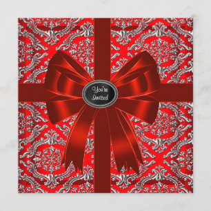 Invitation Fête de Noël d'entreprise de damassé rouge