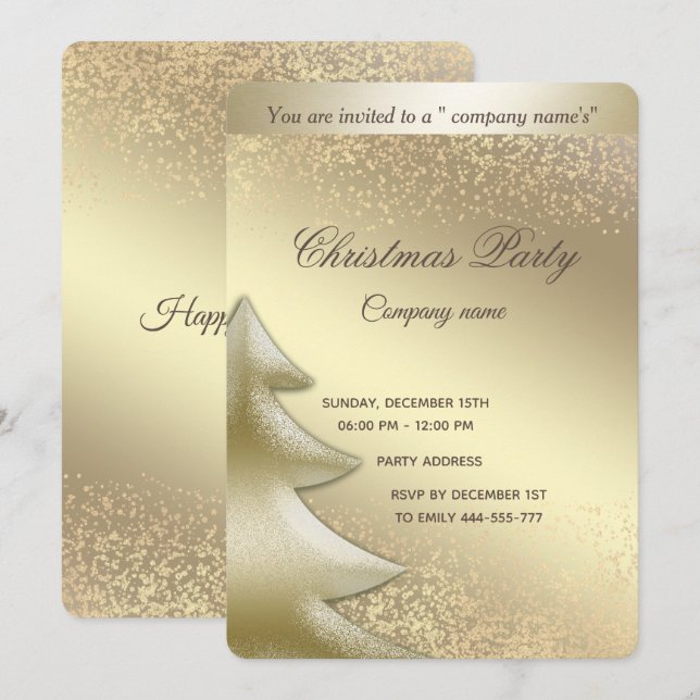 Invitation Fête de Noël d'entreprise de luxe doré (Devant / Derrière)