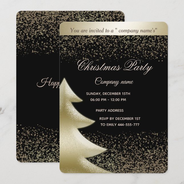 Invitation Fête de Noël d'entreprise de luxe doré noir (Devant / Derrière)