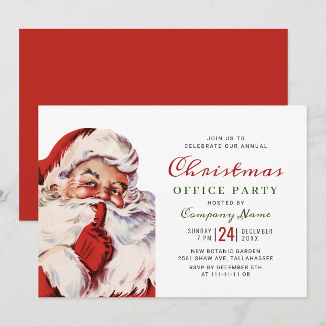 Invitation Fête de Noël d'entreprise du Père Noël rétro (Devant / Derrière)