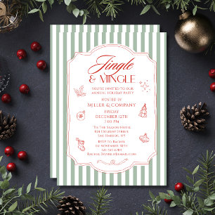 Invitation Fête de Noël d'entreprise élégante rayures vertes