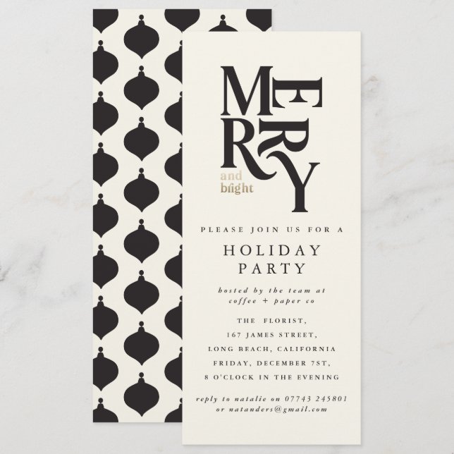 Invitation Fête de Noël d'entreprise en noir et or (Devant / Derrière)