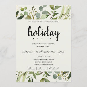 INVITATION FÊTE DE NOËL D'ENTREPRISE FEUILLES VERTES DORÉES