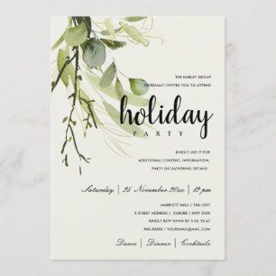 INVITATION FÊTE DE NOËL D'ENTREPRISE FEUILLES VERTES DORÉES