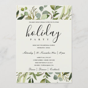 INVITATION FÊTE DE NOËL D'ENTREPRISE FEUILLES VERTES OR FOLIA