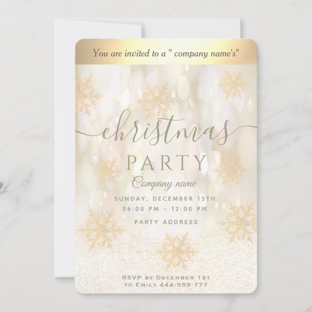 Invitation Fête de Noël d'entreprise Gold snowflacon Invitati (Devant)