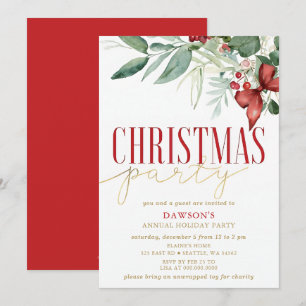 Invitation Fête de Noël d'entreprise Holly Botanical