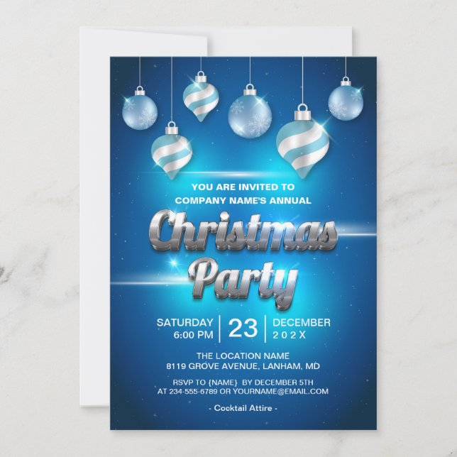 Invitation Fête de Noël d'entreprise moderne bleu impressionn (Devant)
