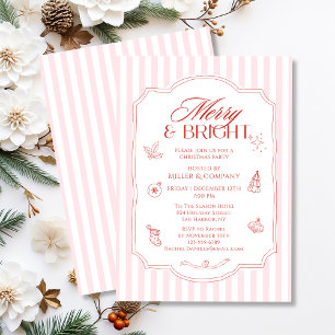 Invitation Fête de Noël d'entreprise rayures roses et blanche
