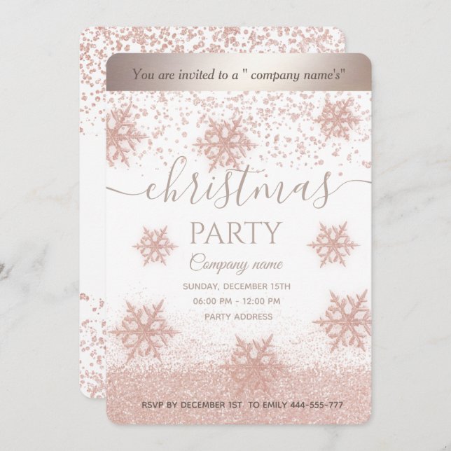 Invitation Fête de Noël d'entreprise rose de flocon de neige  (Devant / Derrière)