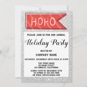 Invitation Fête de Noël d'entreprise Rouge & Gris Paillettes