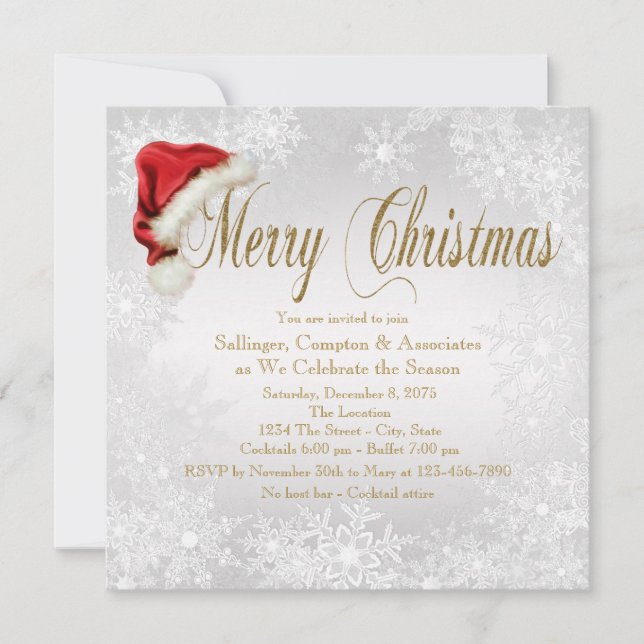 Invitation Fête de Noël d'entreprise Santa Hat Snowflake (Devant)