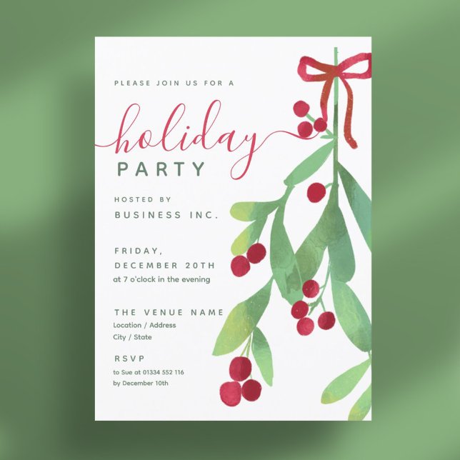 Invitation Fête de Noël d'entreprise simple Mistletoe (Simple Mistletoe Corporate Xmas Party Invitation)