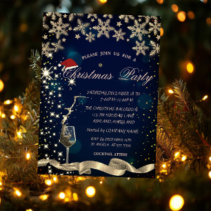 Invitation Fête de Noël d'entreprise Sparkle, Glass, Flocons