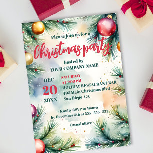Invitation Fête de Noël d'entreprise Watercolor