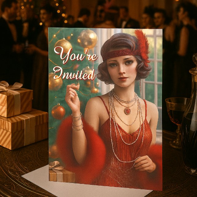 Invitation Fête de Noël des années 1920 Flapper vacances  (Vintage Retro Gatsby Christmas Party Invitation )