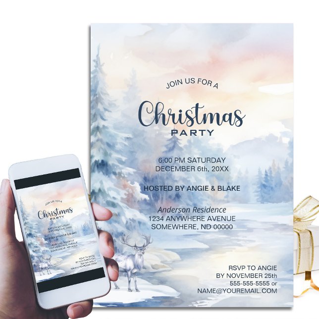 Invitation Fête de Noël des arbres d'hiver (Créateur téléchargé)