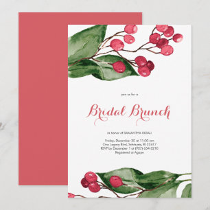 Invitation Fête de Noël des baies d'aquarelle de Brunch