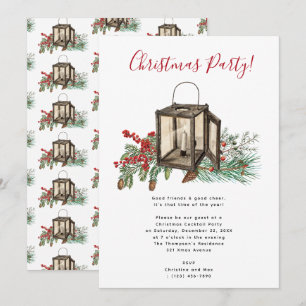 Invitation Fête de Noël des baies de pin jaune aquarelle
