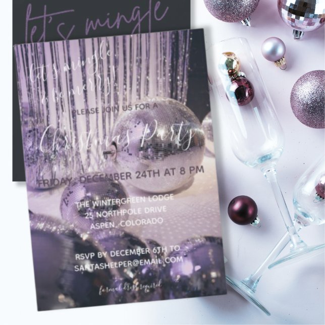 Invitation Fête de Noël des Baubles pourpres et argentés (Créateur téléchargé)