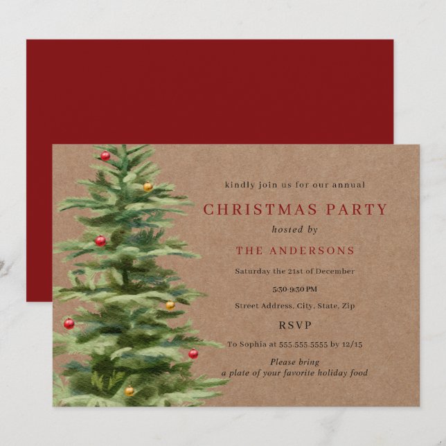 Invitation Fête de Noël des Bauves-Arbres traditionnels (Devant / Derrière)