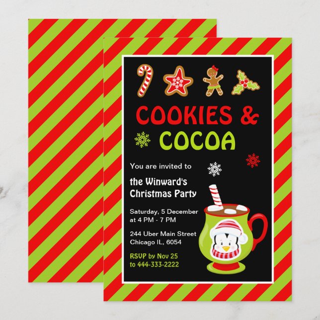 Invitation Fête de Noël des biscuits et cacao chaud (Devant / Derrière)