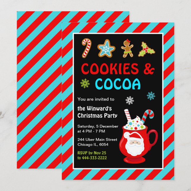Invitation Fête de Noël des biscuits et cacao chaud (Devant / Derrière)