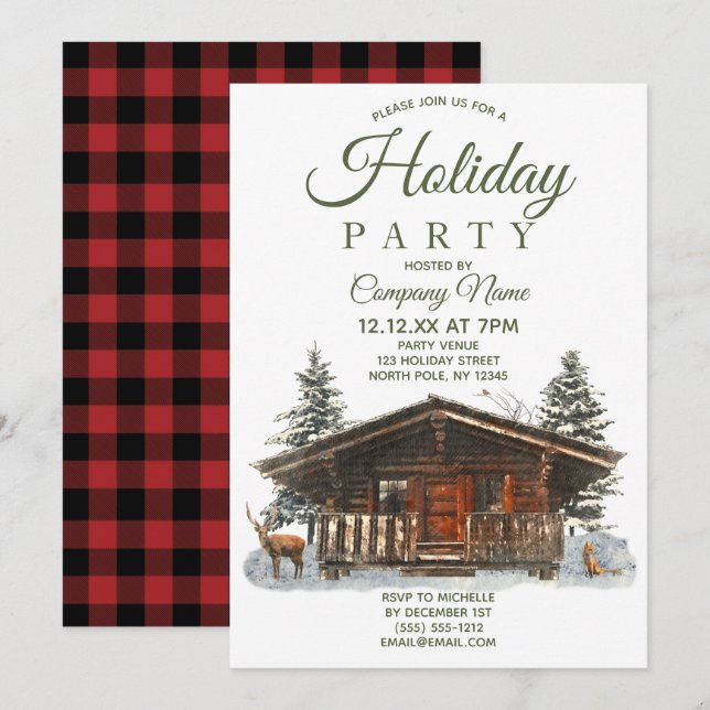 Invitation Fête de Noël des Cabines d'entreprise rustiques (Devant / Derrière)