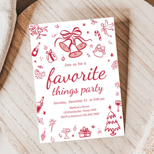 Invitation Fête de Noël des choses favorites fantasques (Hand Drawn Favorite Things Christmas Party Invitation)