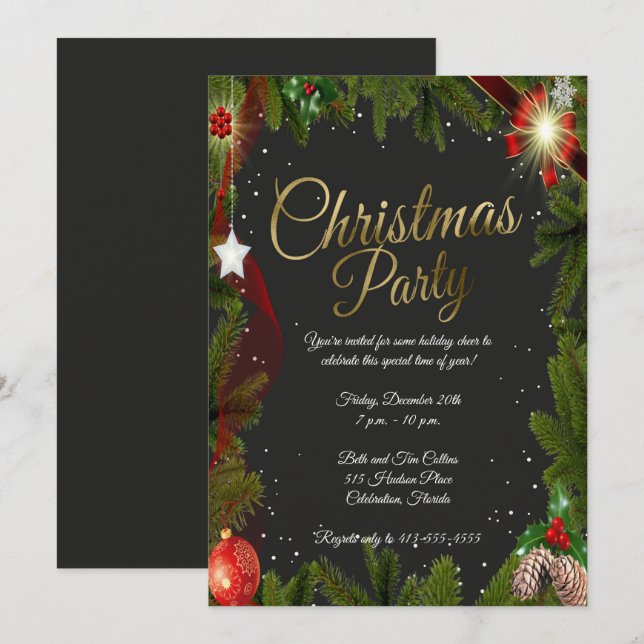 Invitation Fête de Noël des Élégants éléments de Noël (Devant / Derrière)