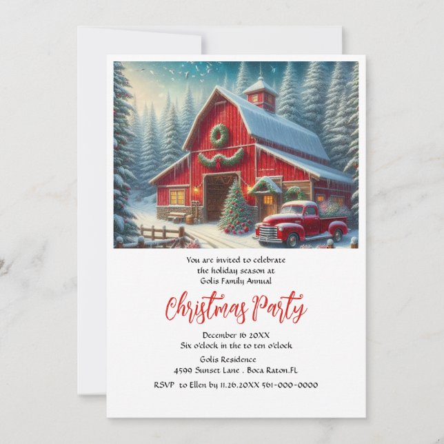 Invitation Fête de Noël des fermiers et camions rouges (Devant)