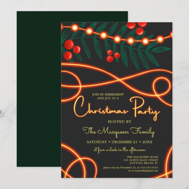 Invitation Fête de Noël des Feuilles de canneberges (Devant / Derrière)